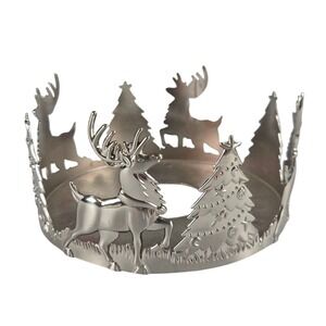 International Silver Christmas Holiday Candle Holder Reindeer‎ Trees 6"